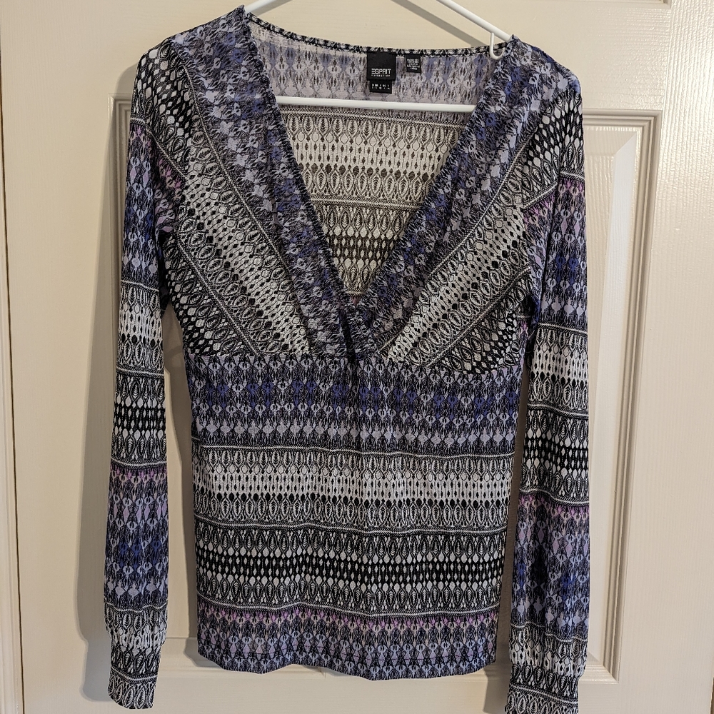 2/$20 Esprit Long Sleeve Patterned Sheer Blouse Size Large